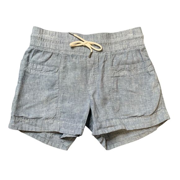 Athleta Shorts Womens 0 Blue Cabo Linen Chambray Elastic Waist Drawcord Pocket - Picture 1 of 11